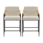Counter Stool with Iron Frame - Set of 2 - Espresso + Beige