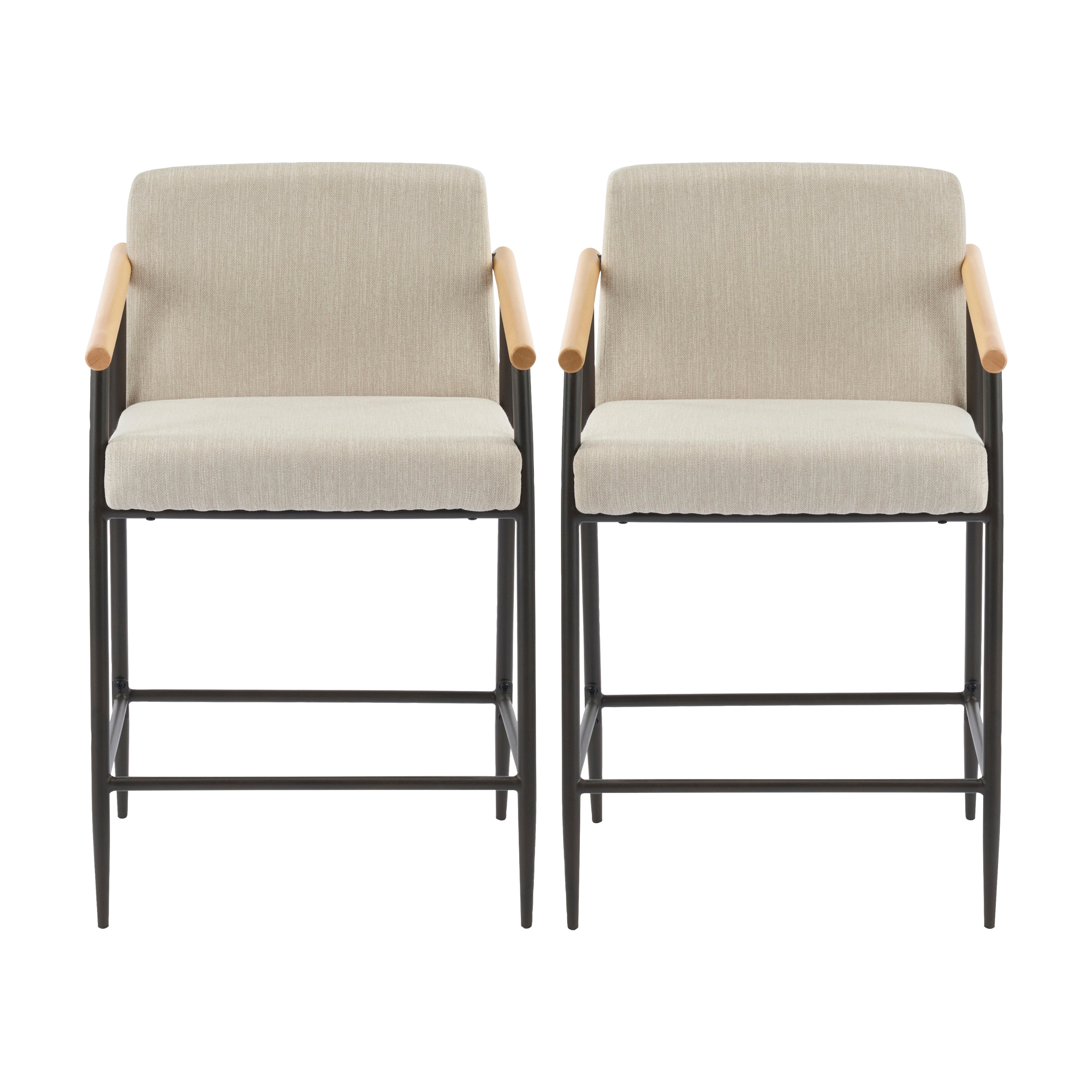 Counter Stool with Iron Frame - Set of 2 - Espresso + Beige