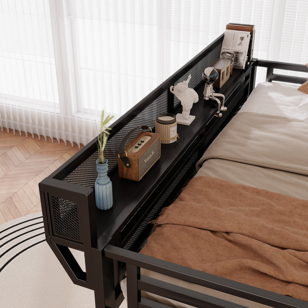 Queen Size Loft Bed with Stairs, Light, and Storage