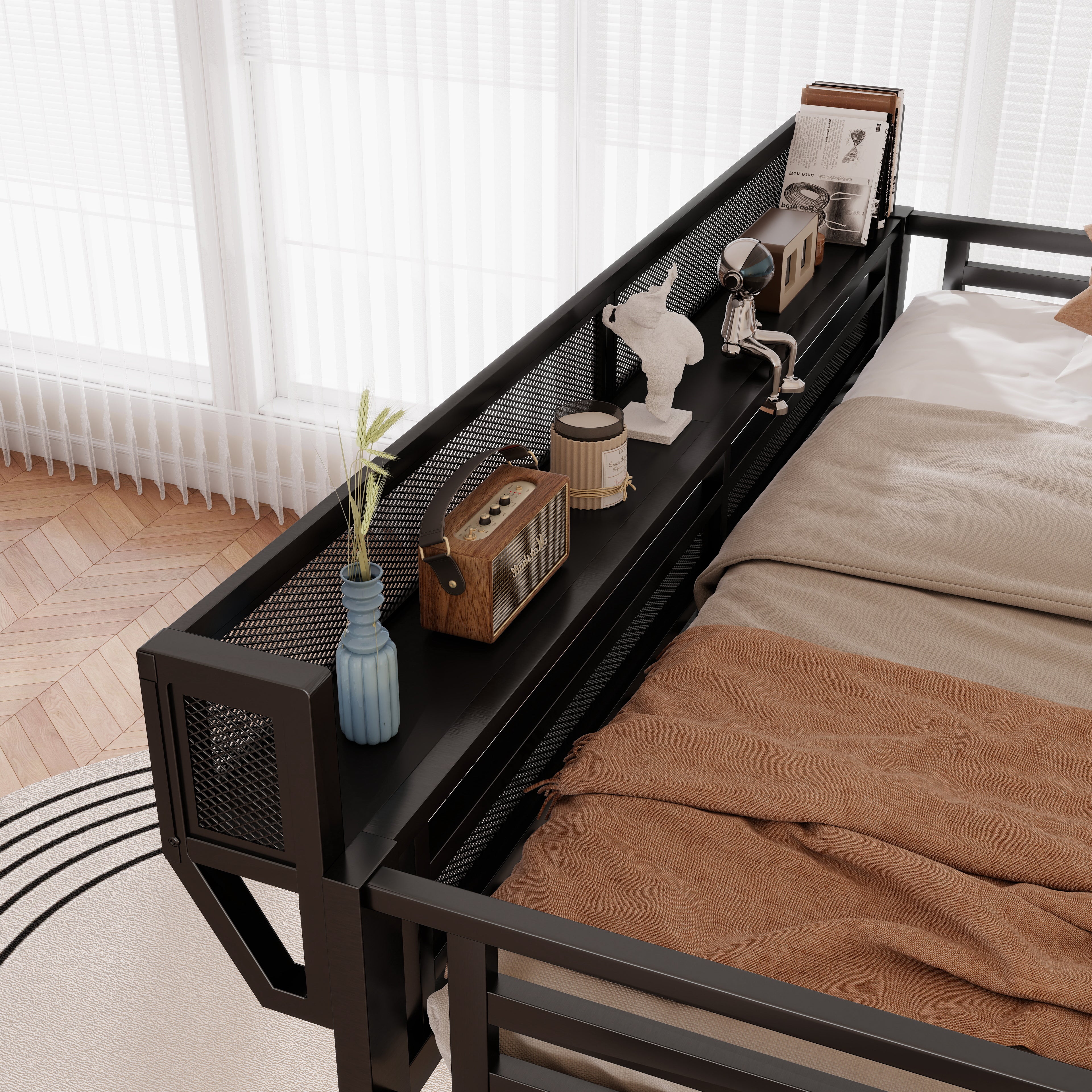 Queen Size Loft Bed with Stairs, Light, and Storage