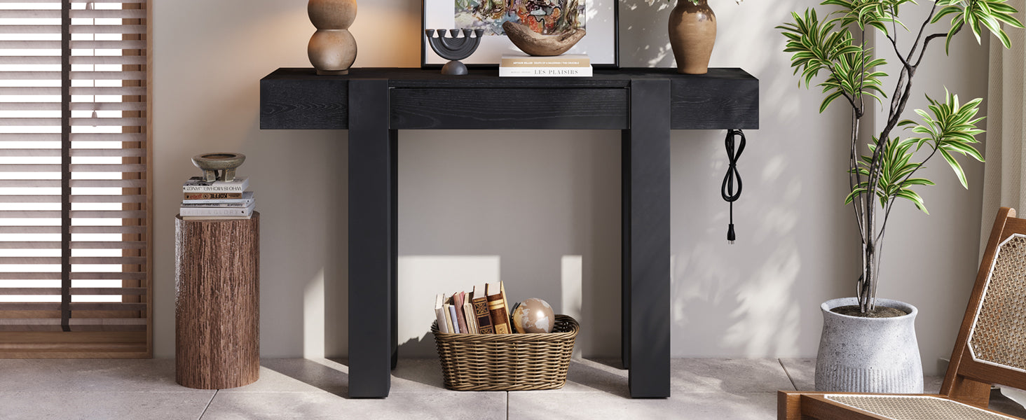 TREXM Rustic Minimalist Console Table with Hidden Drawer