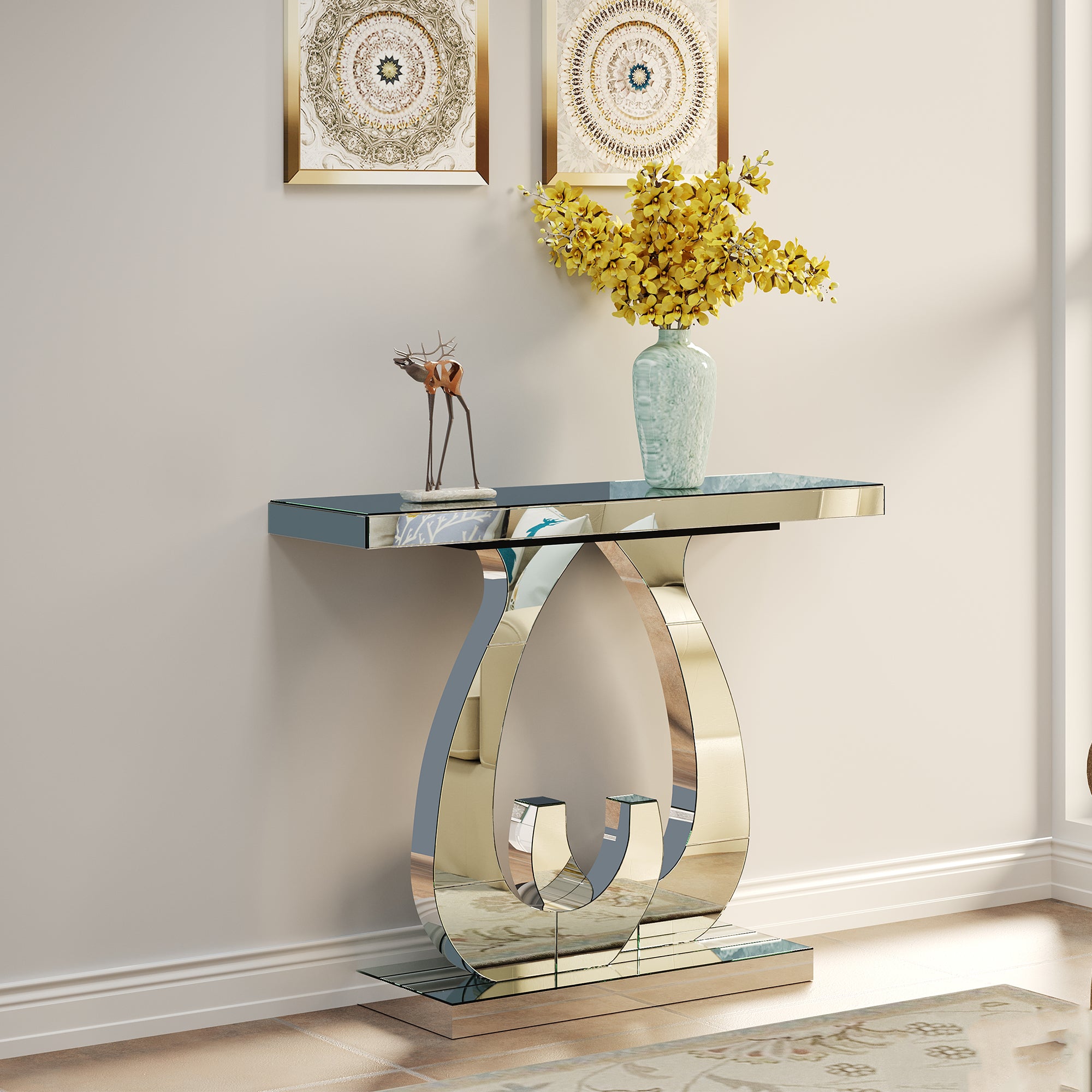 Modern Mirror Side Table - Silver