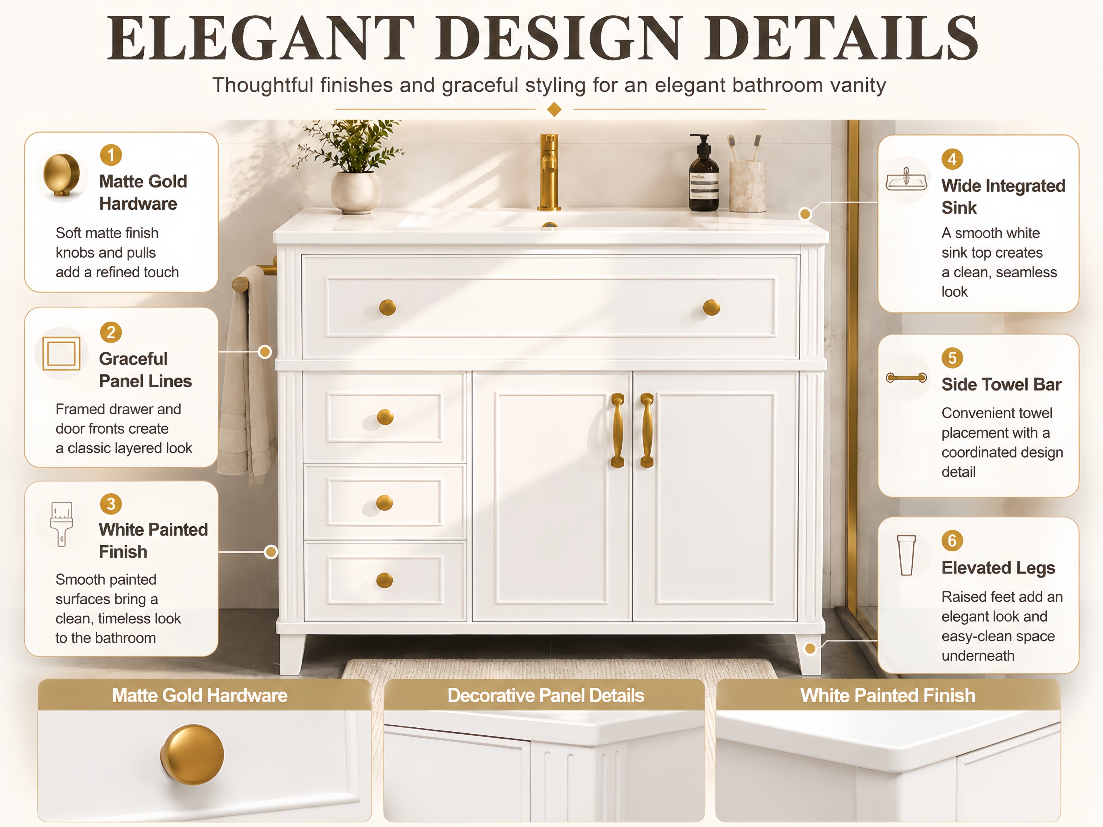 36 Inch Elegant Modern Bathroom Vanity with Sink