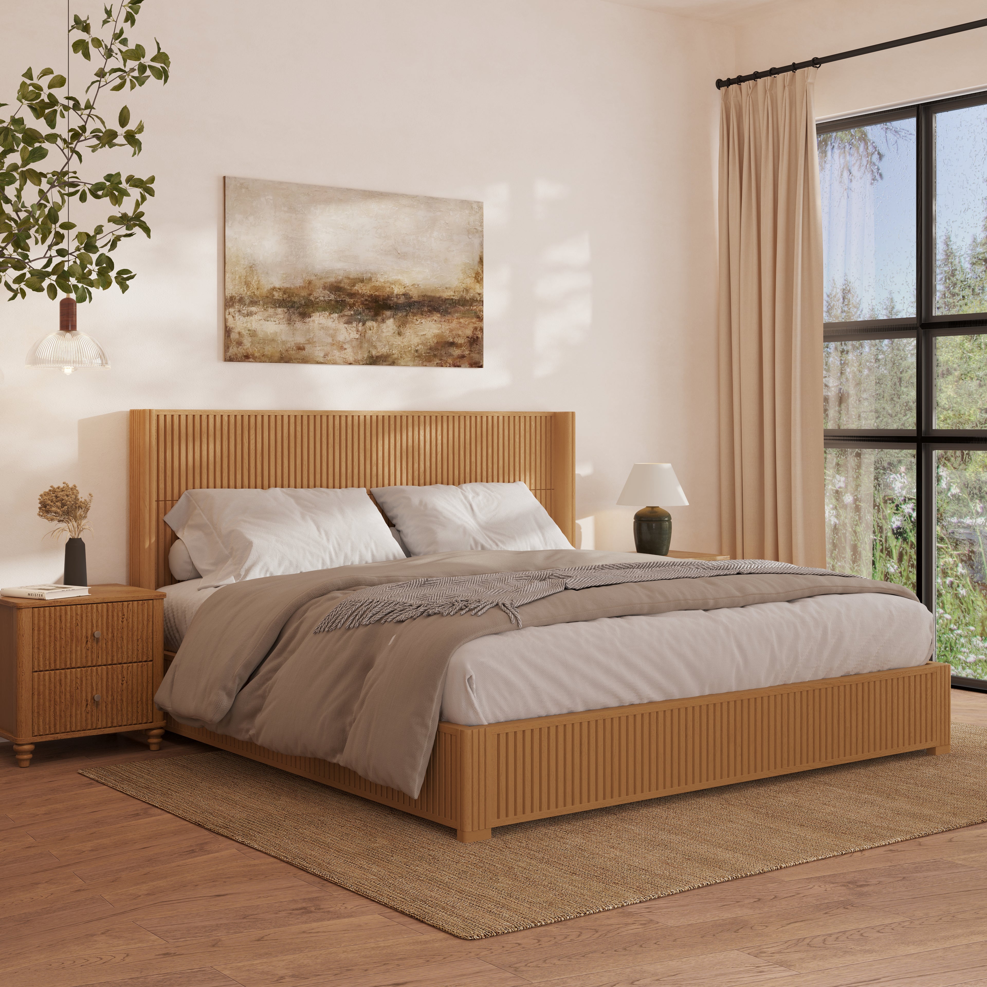 Solid Wood Platform Bed Frame with Headboard - King Size