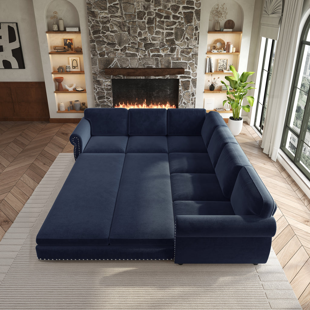 118" L-Shaped Sofa Couch with Pull-Out Bed