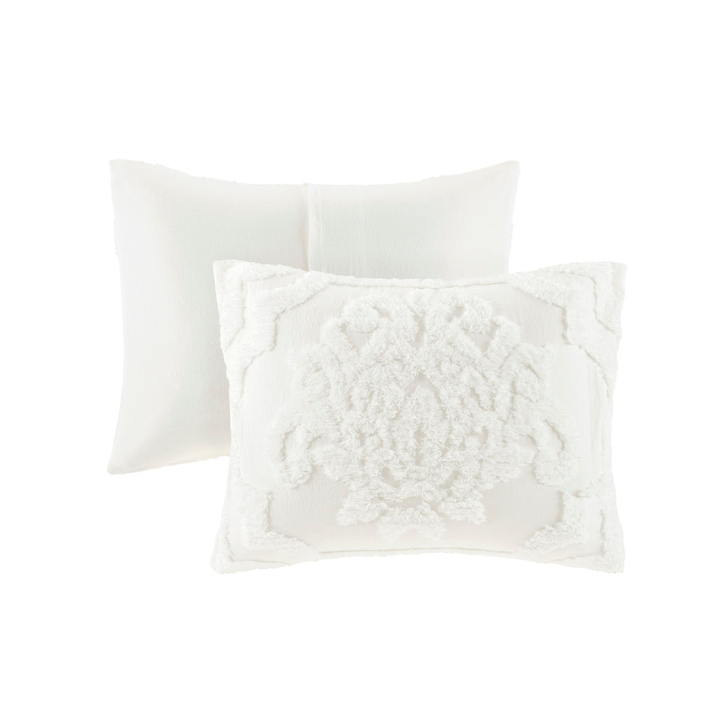 3 Piece Tufted Cotton Chenille Damask Comforter Set