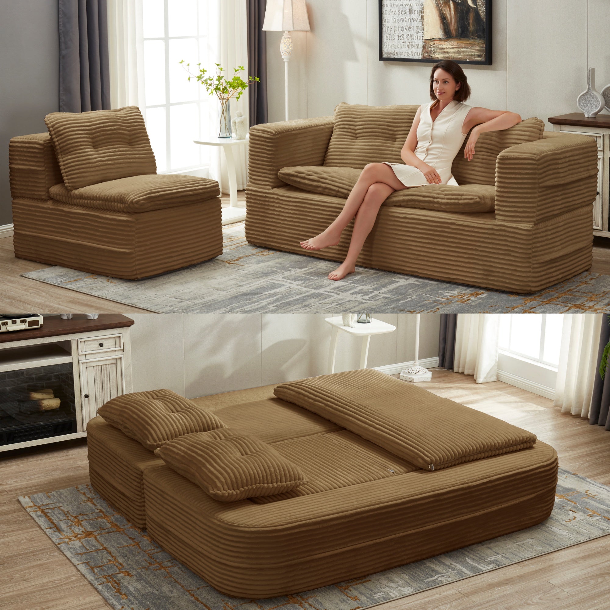 Multi Functional Sectional Sofa Bed with Chaise Lounge