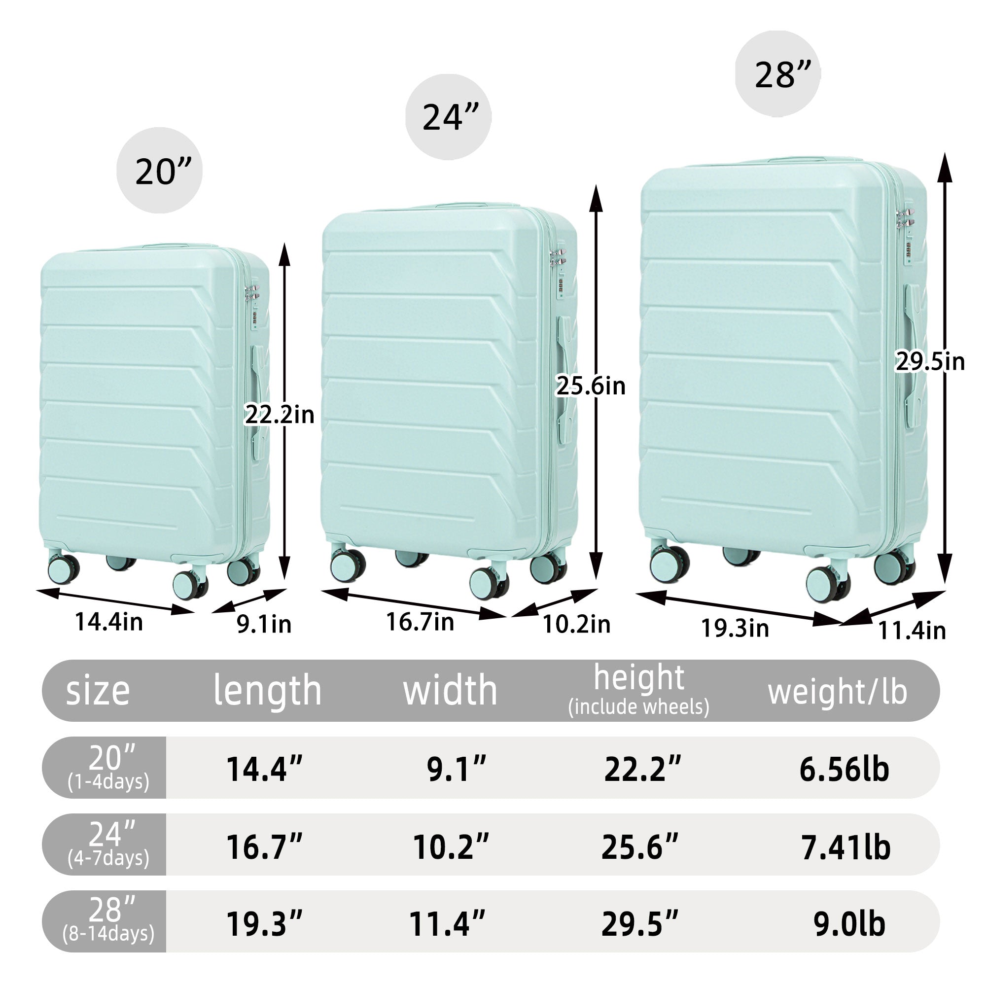 Hifine Tourist 3 Pcs Spinner Wheel Luggage Set