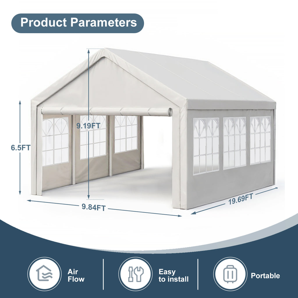 10'x20' Carport Canopy Party Tent with Removable Sidewalls