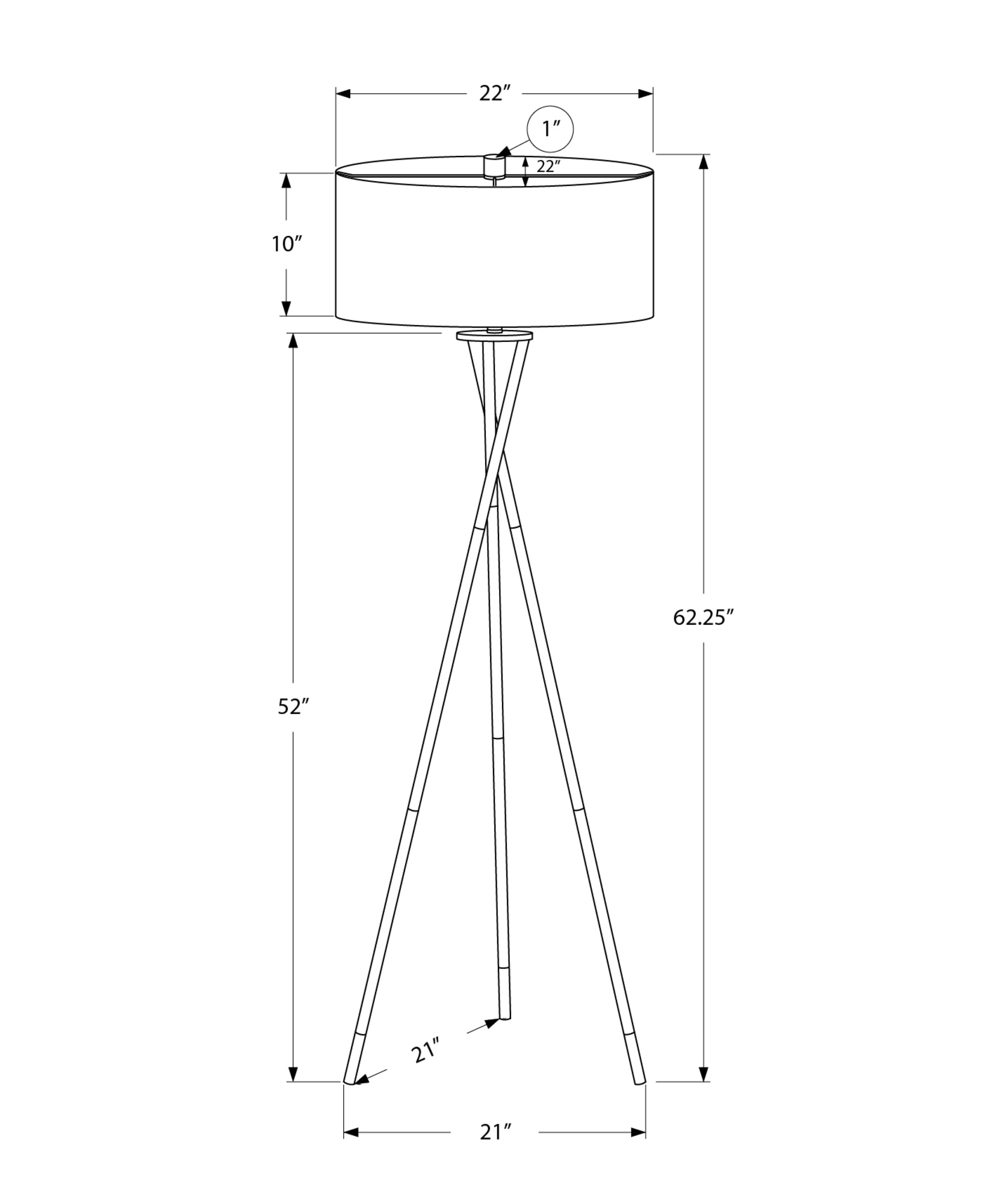62" High Floor Lamp in Nickel Metal