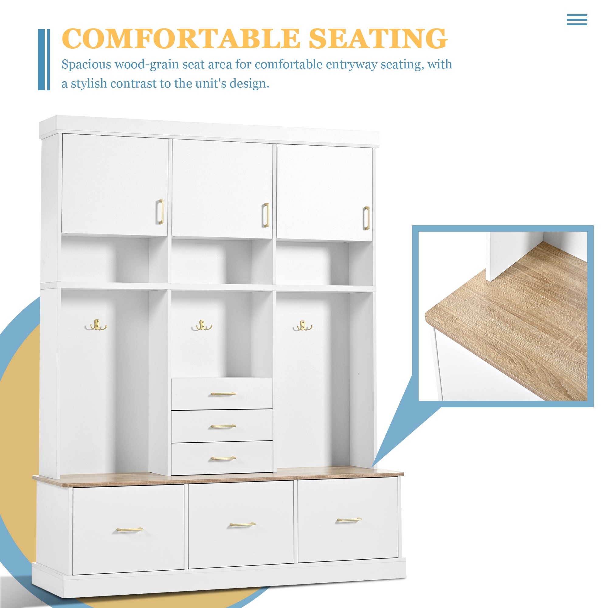 U-Can 75" H Entryway Hall Tree with Bench and Storage