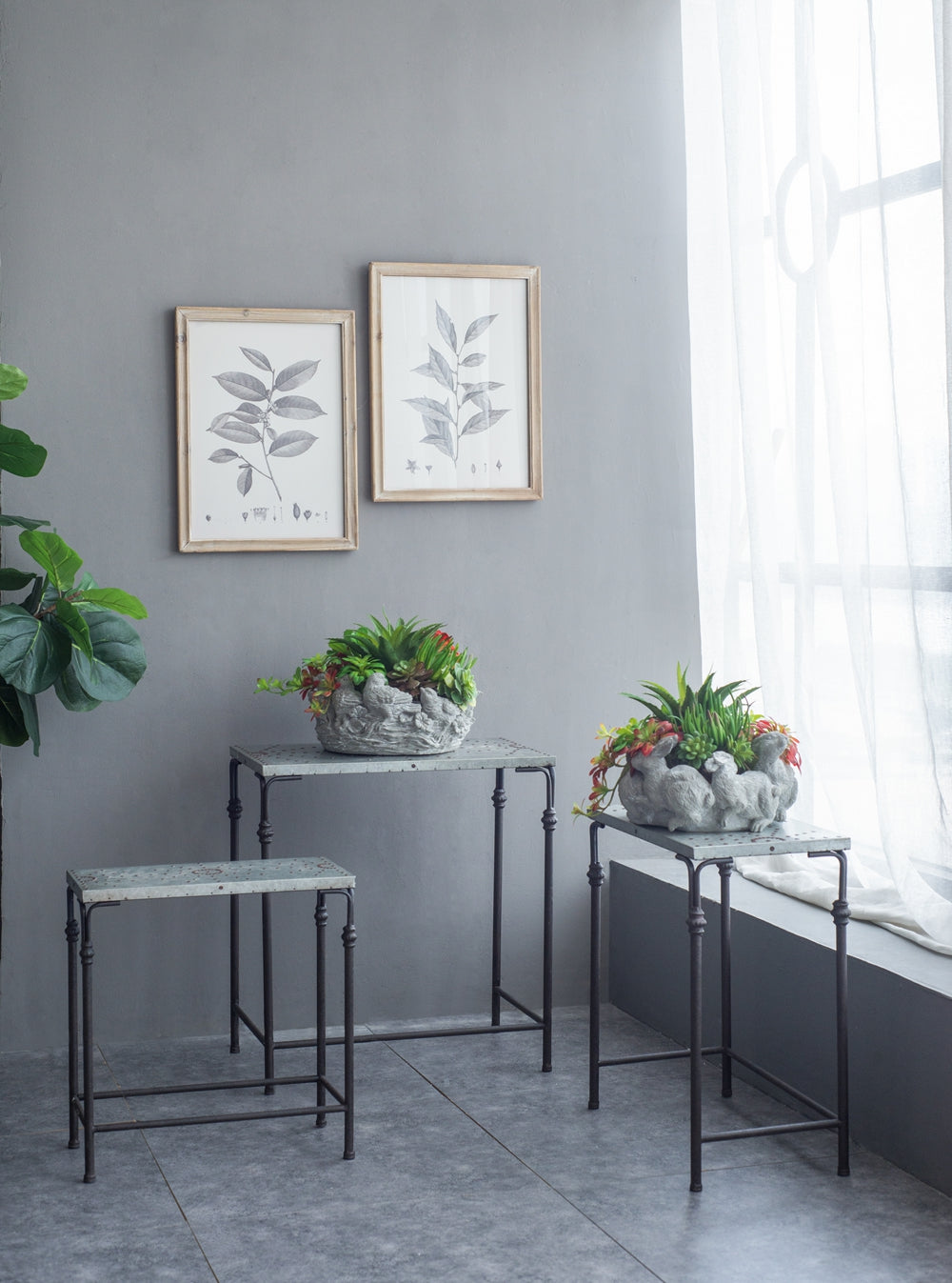 Set of 3 Gilbert Nesting Tables - Metal Plant Stand
