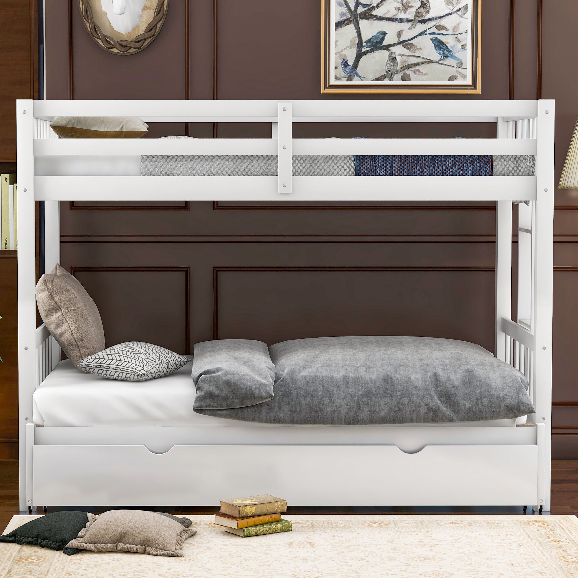 Twin Over Pull-Out Bunk Bed with Trundle, White