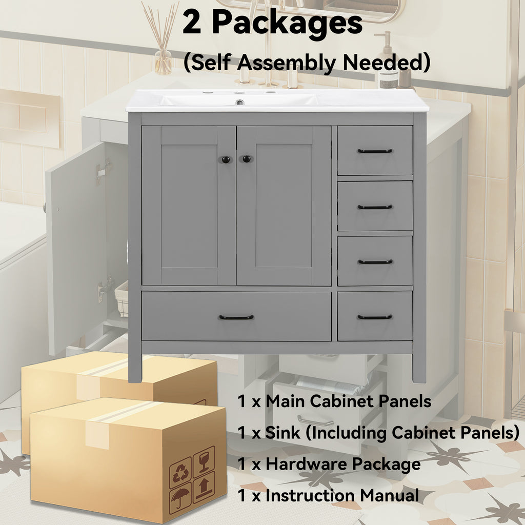 36" Gray Bathroom Vanity with Ceramic Sink