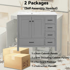 36" Gray Bathroom Vanity with Ceramic Sink