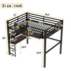 Full Size Loft Bed Frame with Desk and Storage Basket