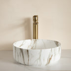 14" Round Vessel Ceramic Bathroom Sink with Stone Pattern