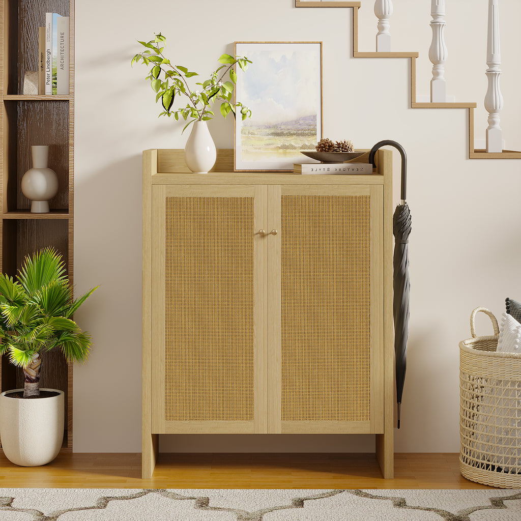 42.5" Tall Rattan Shoe Cabinet with Doors