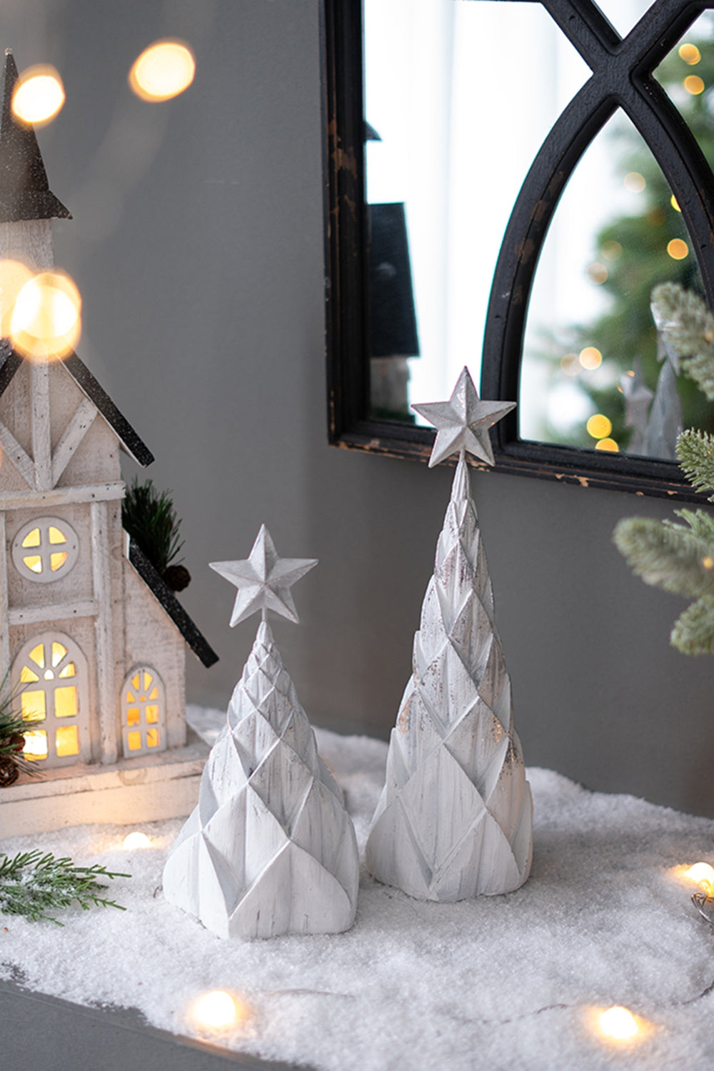 Set of 3 Resin White/Silver Foil Christmas Trees