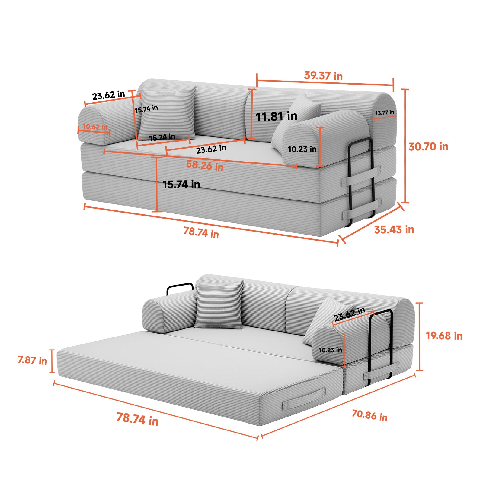 Convertible Sleeper Sofa Bed in Beige Corduroy
