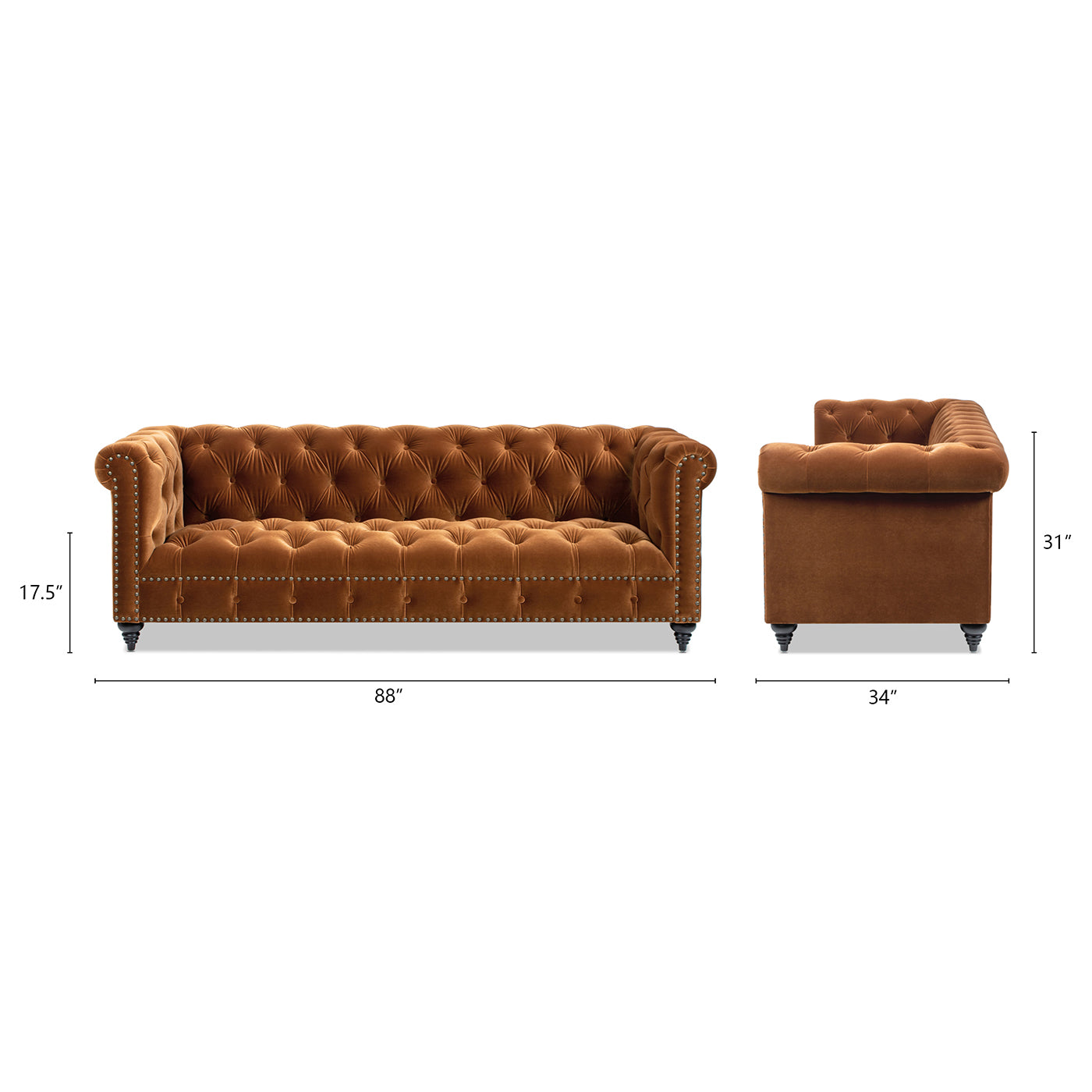 Alto 88" Tufted Chesterfield Sofa, Burnt