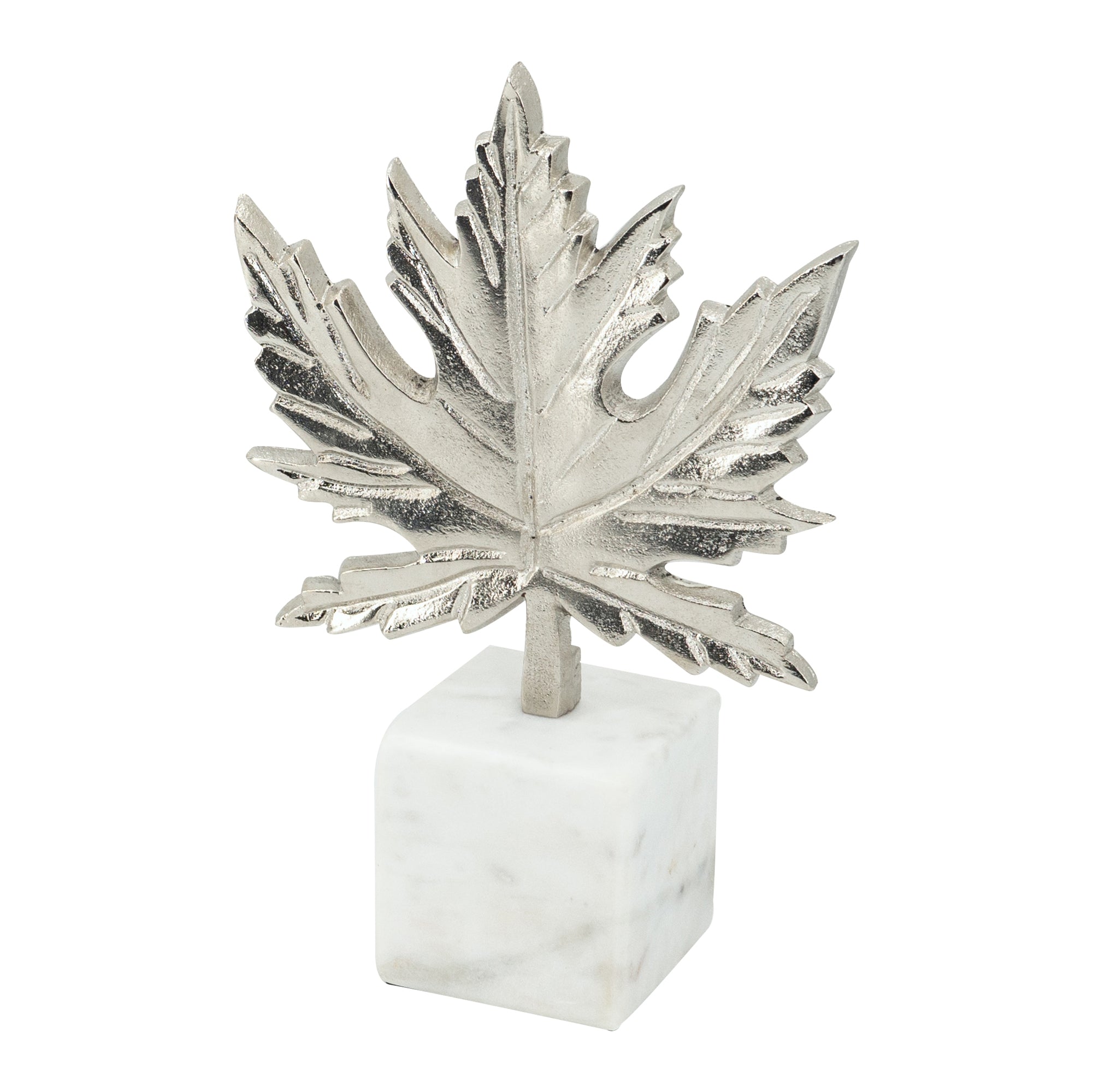 7x3x10.5" Aluminum Leaf On Marble Base