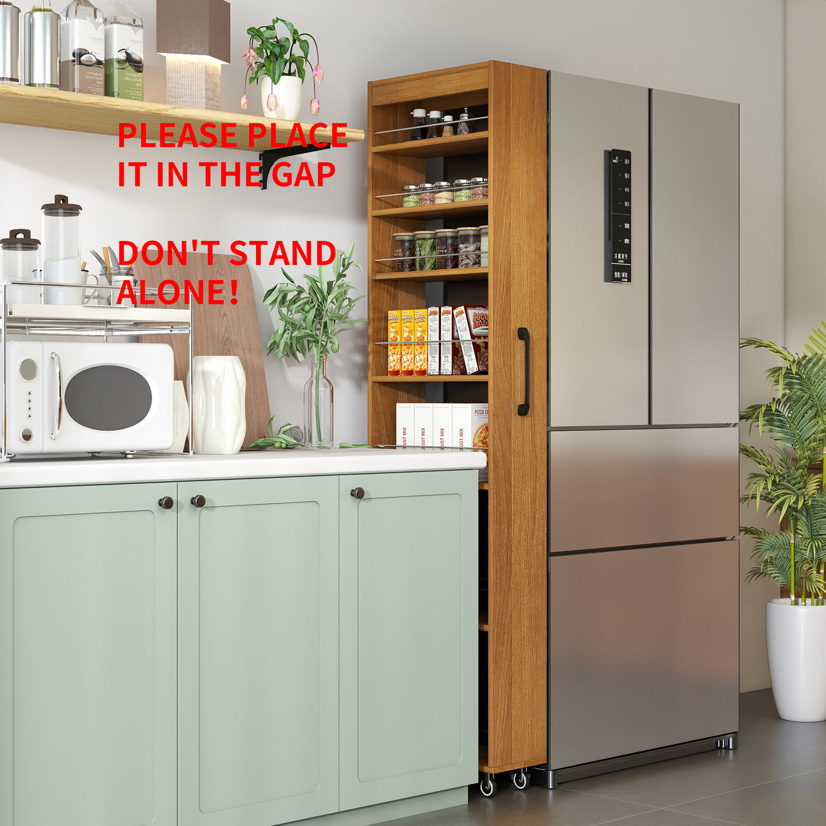 7-Tier Pull-Out Storage Shelf, 7.87 inches Wide, Oak