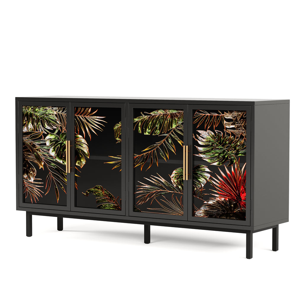 60.3" with 4 doors for Buffet Cabinets, Glazed painting art storage Cabinets, American retro control Console Table decorative Cabinets, Living room, Bedroom, Dining room