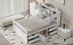 Full Size Captain Platform Bed Frame with Storage Bookcases and Shelves
