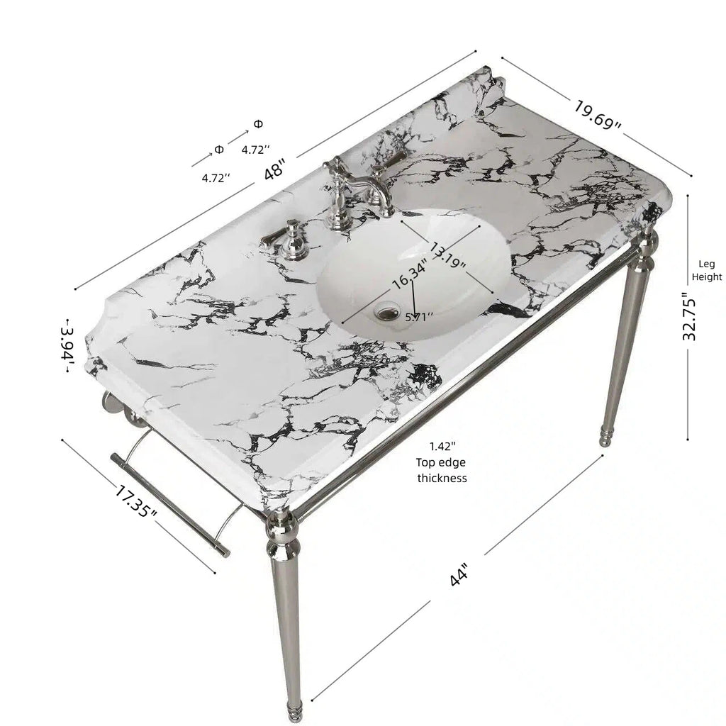 VICI 48" Bathroom Console Sink, Undermount Ceramic Vanity Basin & Panda