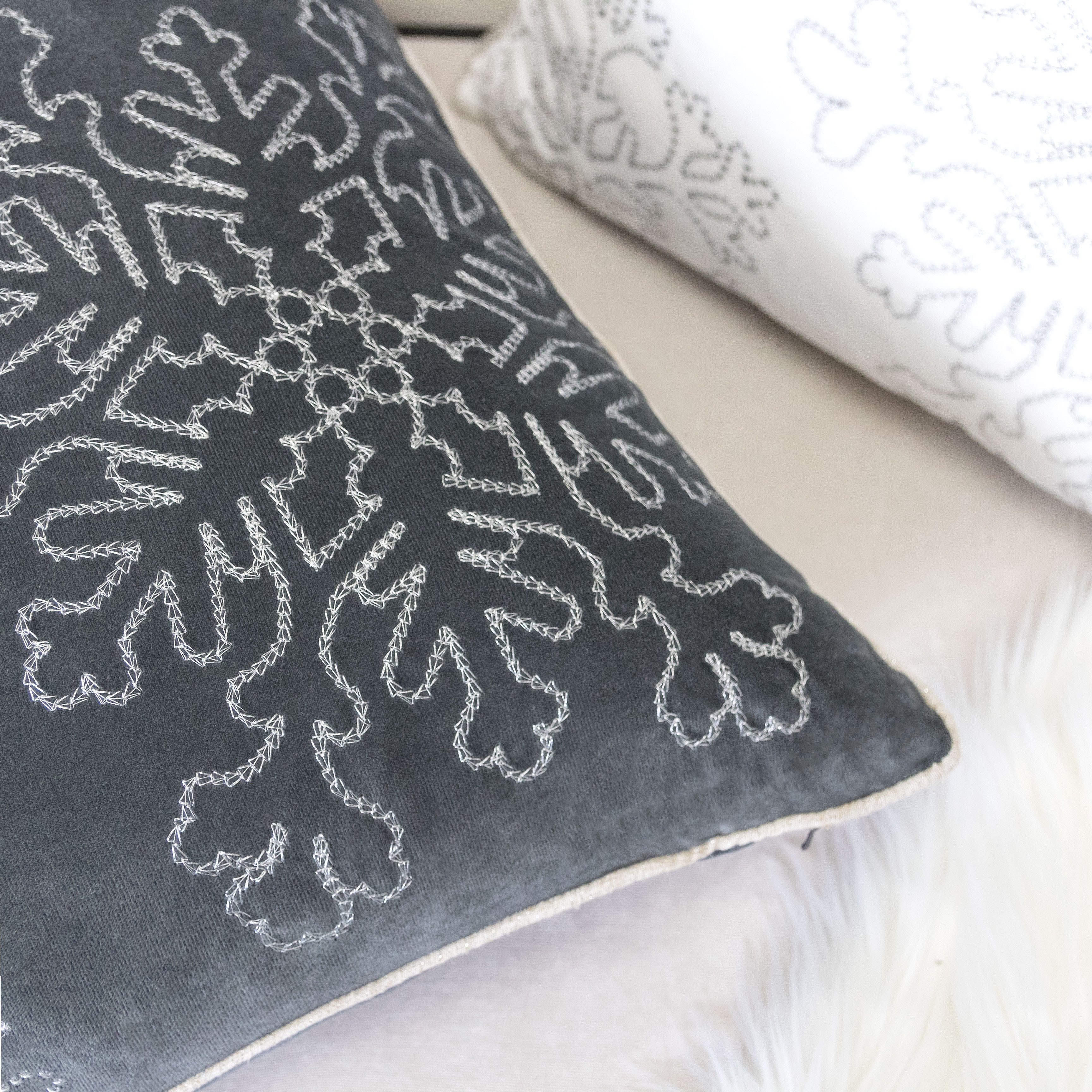 Gray Velvet Holiday Throw Pillow 20x20