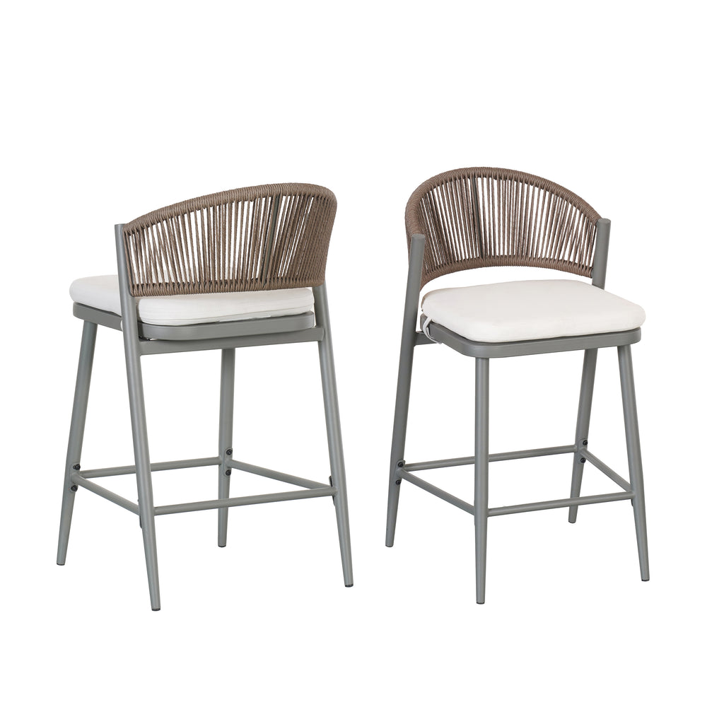 Outdoor 26" Seat Height Metal Frame Counter Stools with PE Rattan Scallop-shaped Backrest