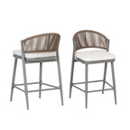 Outdoor 26" Seat Height Metal Frame Counter Stools with PE Rattan Scallop-shaped Backrest