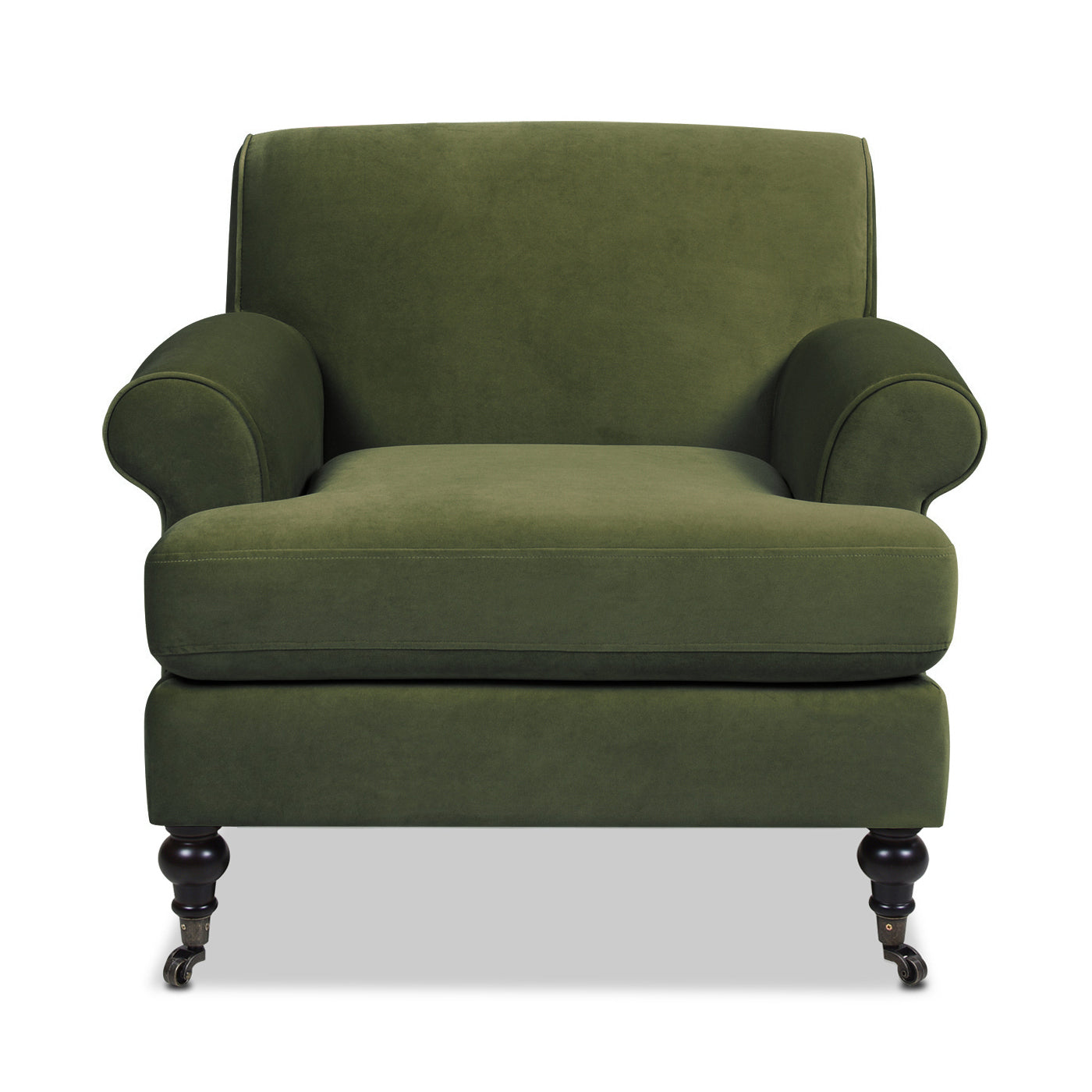 Alana 38" Lawson Accent Arm Chair Metal Casters, Olive Green Performance Velvet