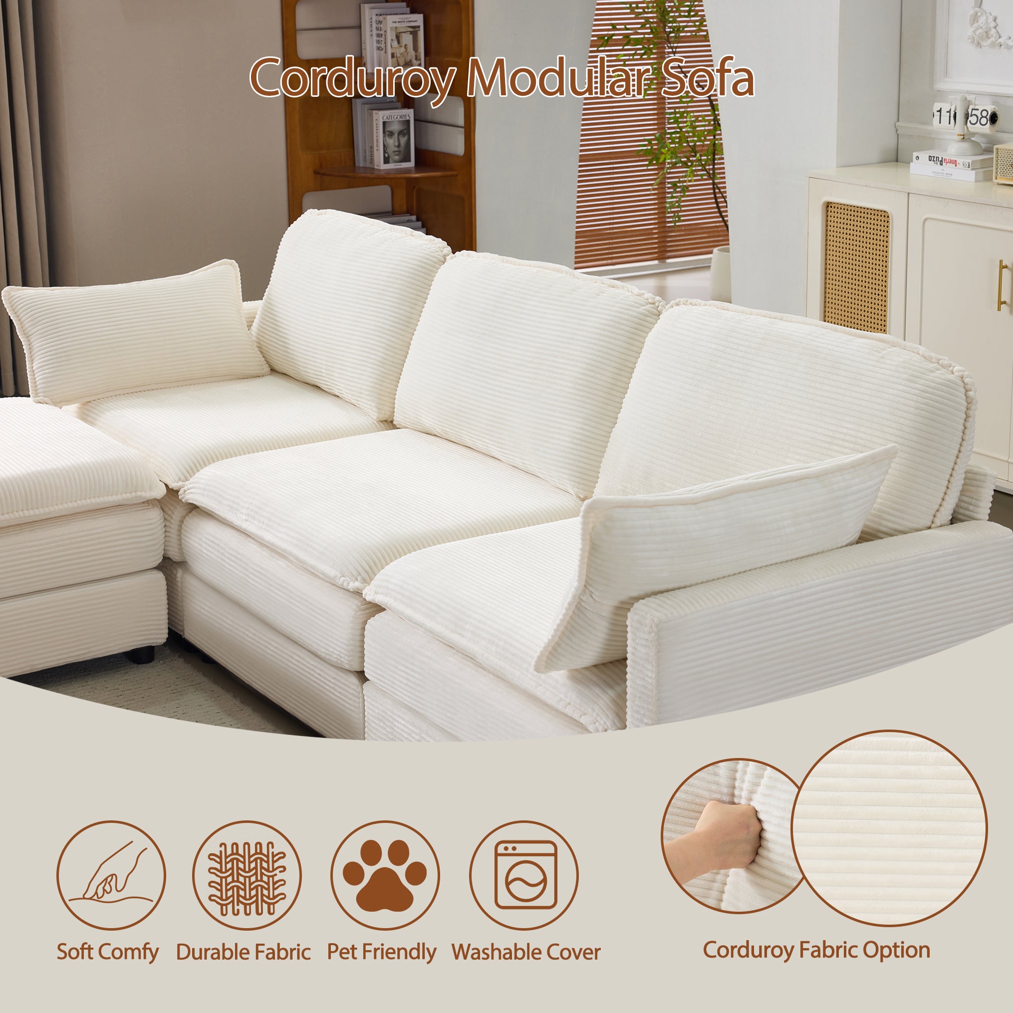 104" Plush Cloud 3 Seater Sofa: Modular 3 Seater Sofa + Ottoman