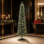 7ft Flocked Pencil Prelit Christmas Tree, Dual-Color