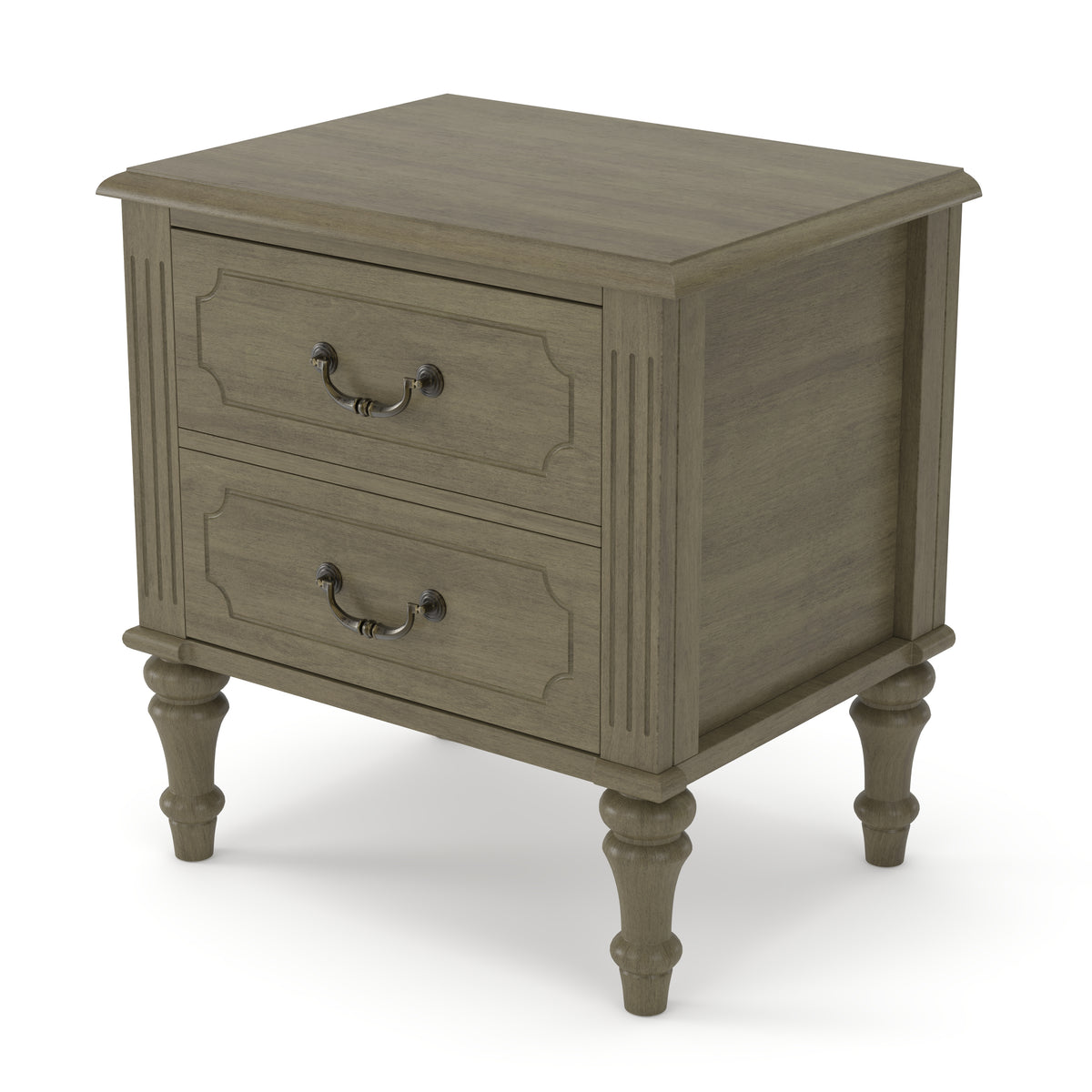 Fluted Nightstand with 2 Drawers, 21-Inch Wide, Solid Rubberwood, Antique Bronze