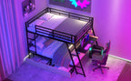 Full Size Metal Bunk Bed with Built-in Desk, Light and 2 Drawers