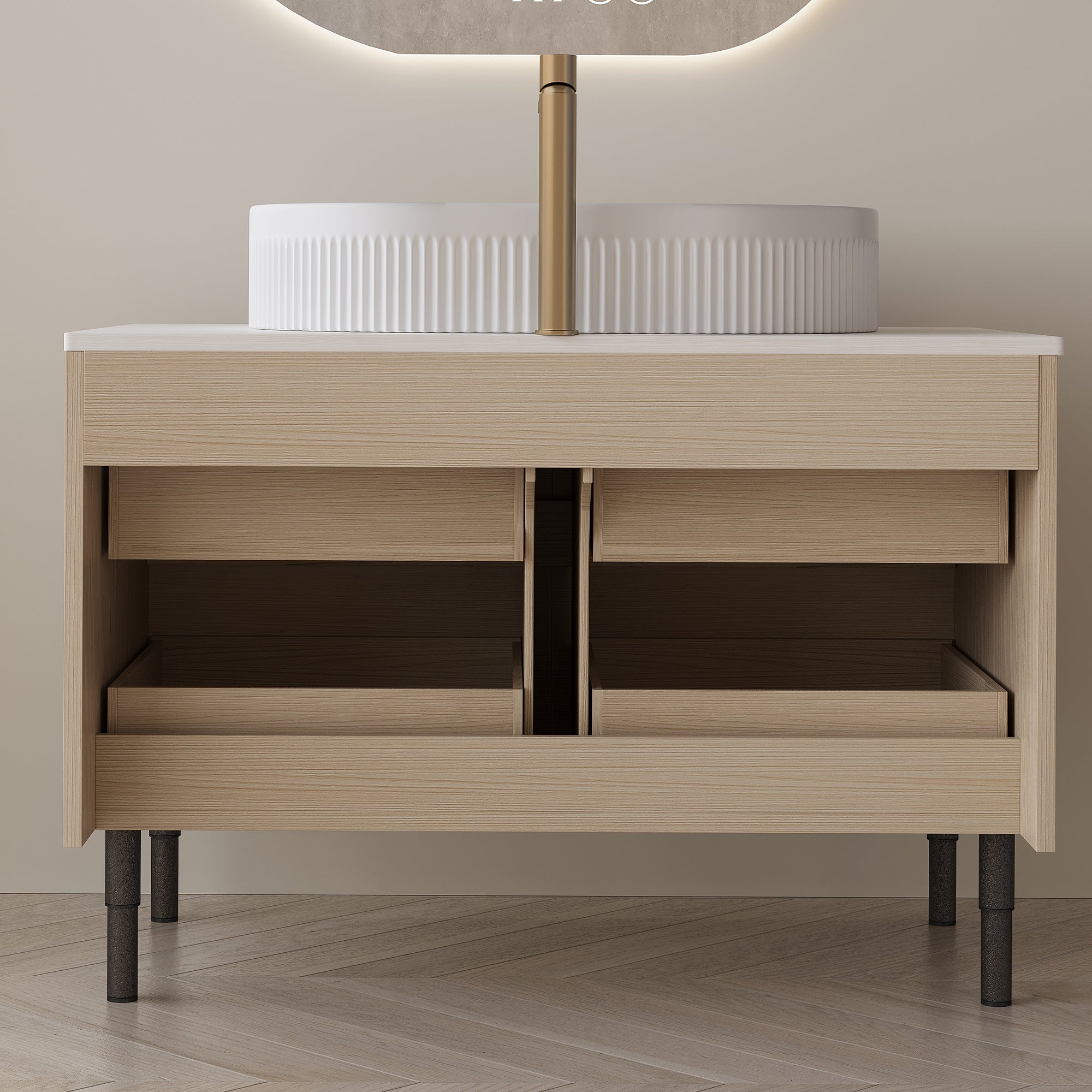 36 Inch Bathroom Vanity with Ceramic Integrated Sink & Soft-Close Drawers