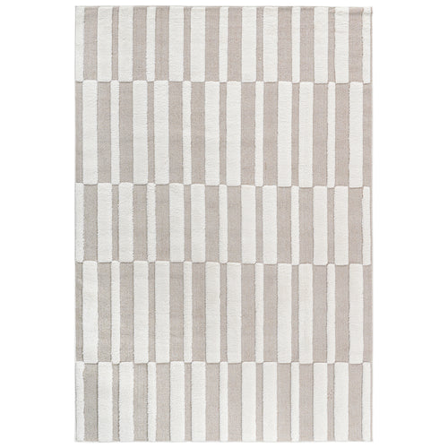 Step Collection High-Low Striped Beige/Cream Indoor Area Rug