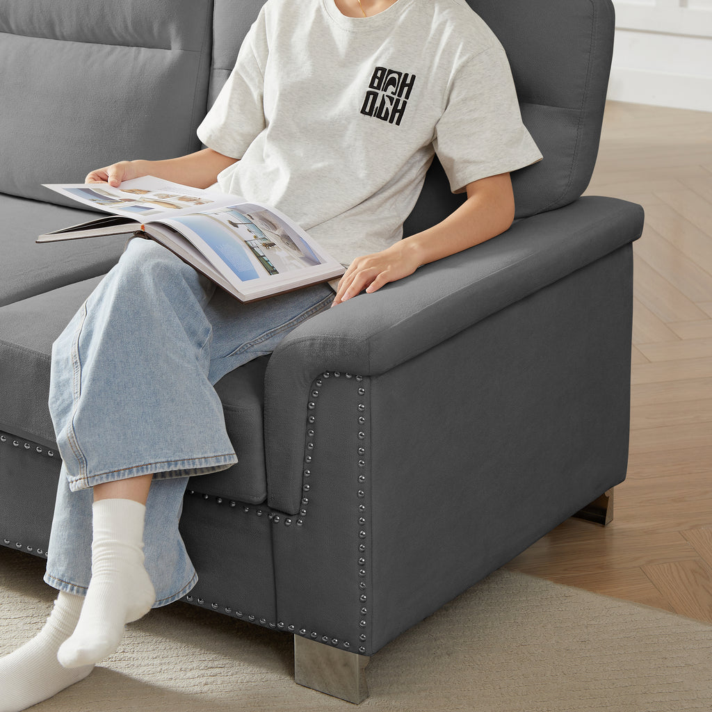 82" Modern Compressed Snowfleece Fabric 3-Seater Sofa