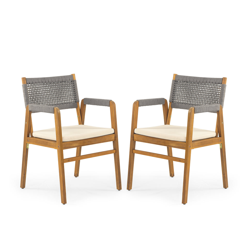 Outdoor 5 Pieces Rustic Patio Acacia Bistro Set with Cushions