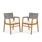 Outdoor 5 Pieces Rustic Patio Acacia Bistro Set with Cushions