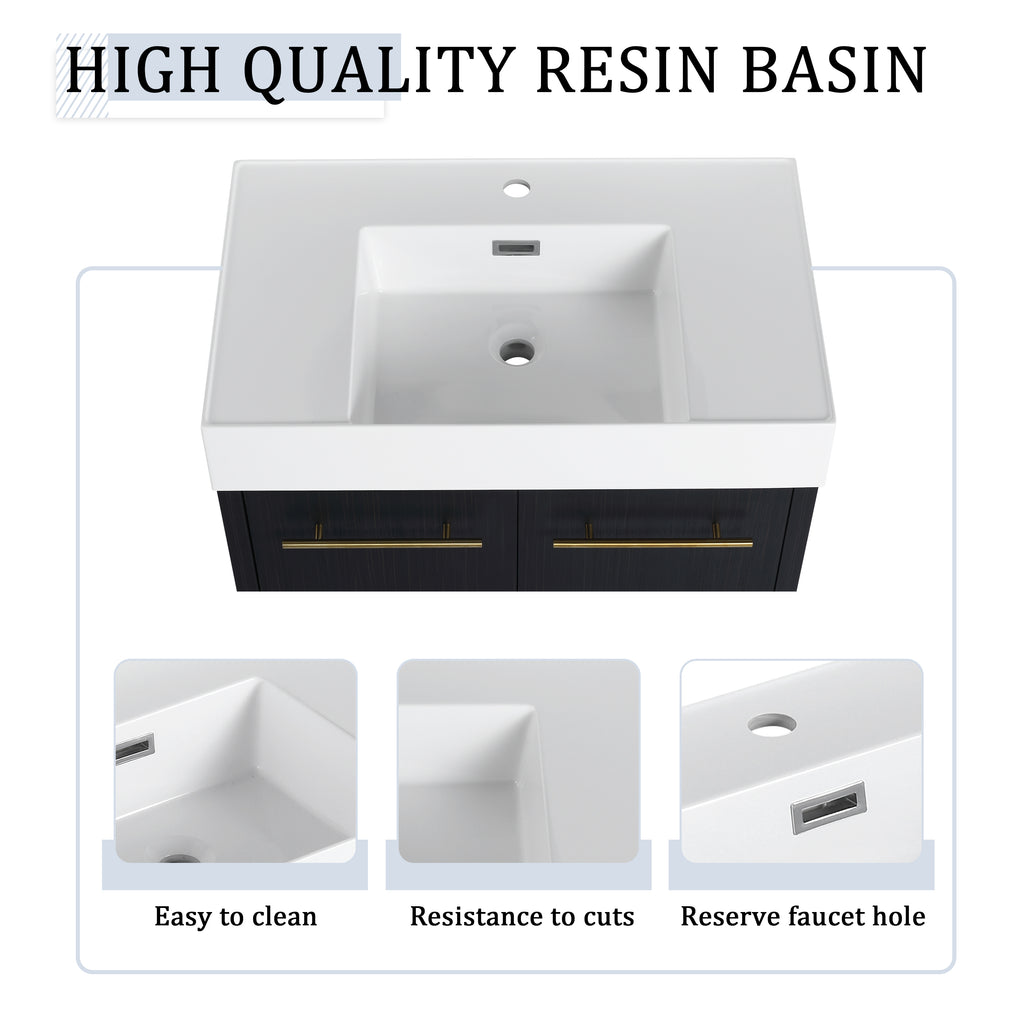 30 Inch Wall-Mounted Bathroom Vanity with Sink and Storage Rack