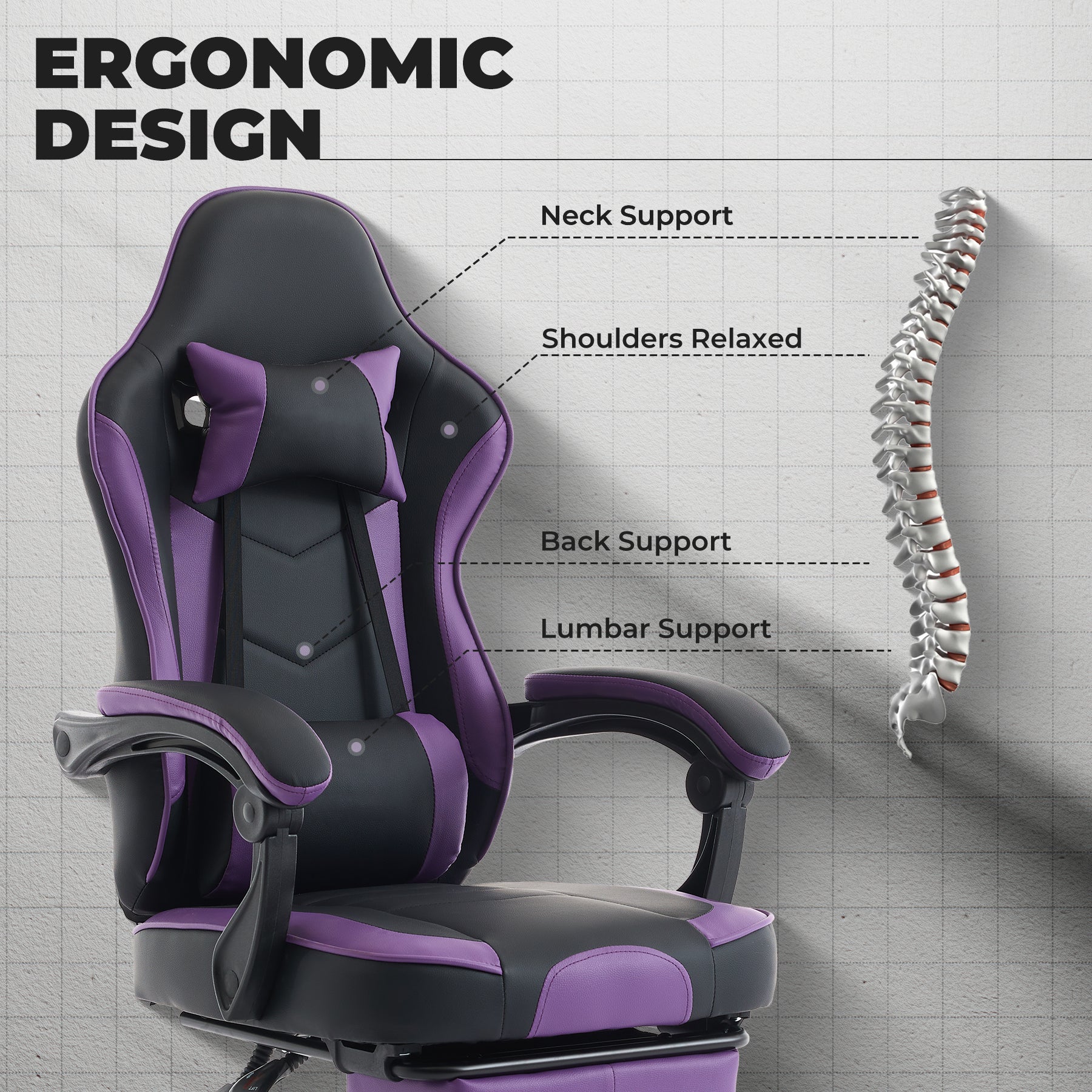 Gaming Chair with Footrest and Massage Lumbar Support