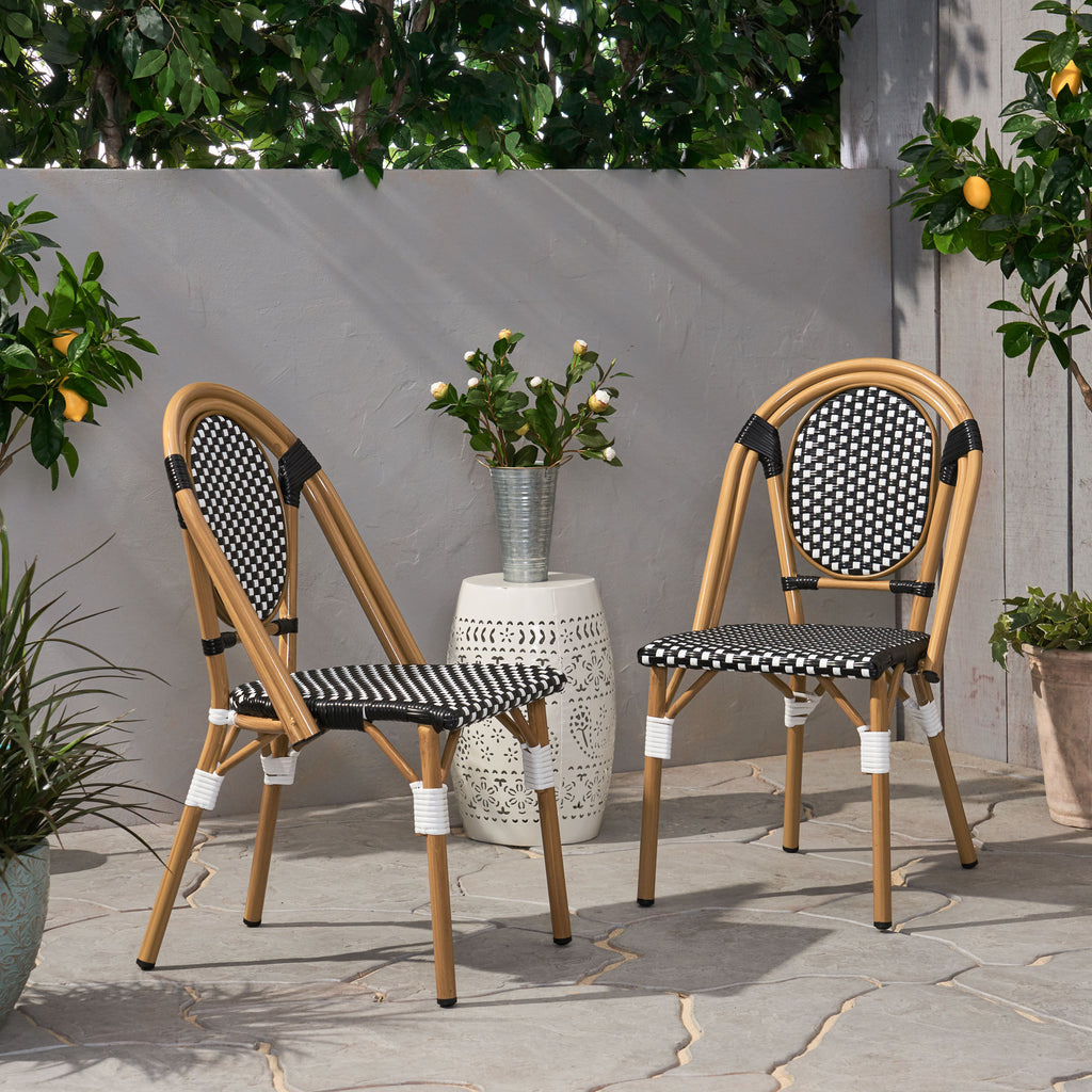 Outdoor PE Rattan and Aluminum French Bistro Chair Set of 2