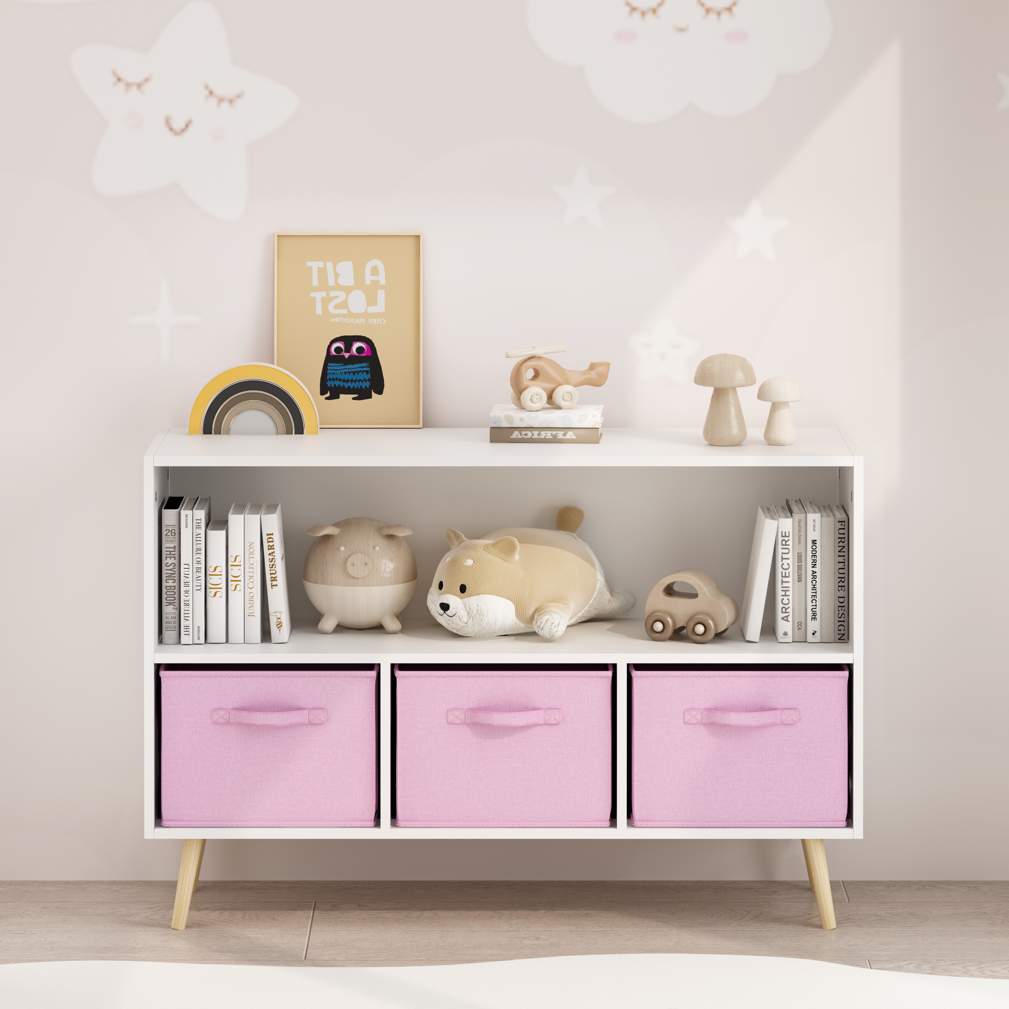 Kids Bookcase with Collapsible Fabric Drawers