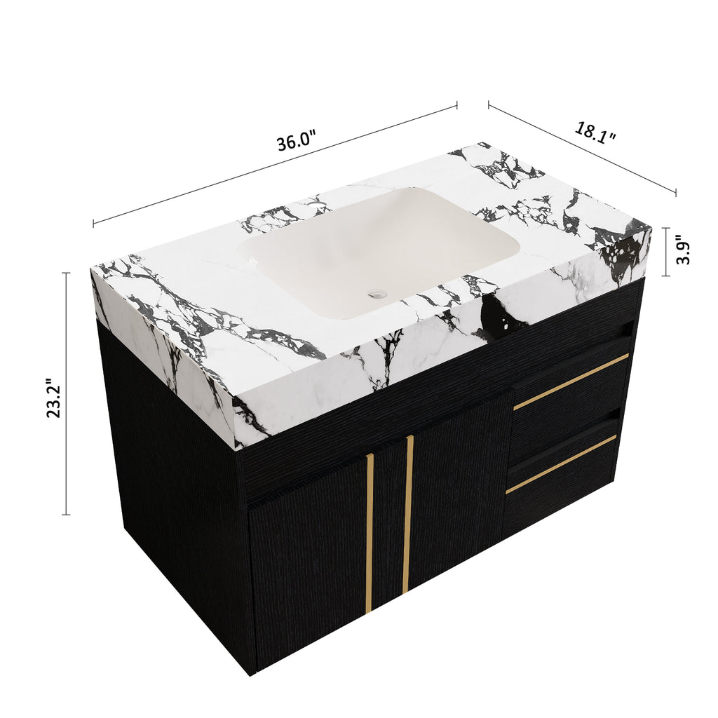 36" Floating Bathroom Vanity with Ceramic Sink and Faux Marble Top