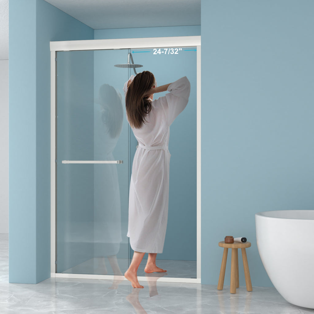 48" W x 76"H Semi-Frameless Bypass Sliding Shower Enclosure