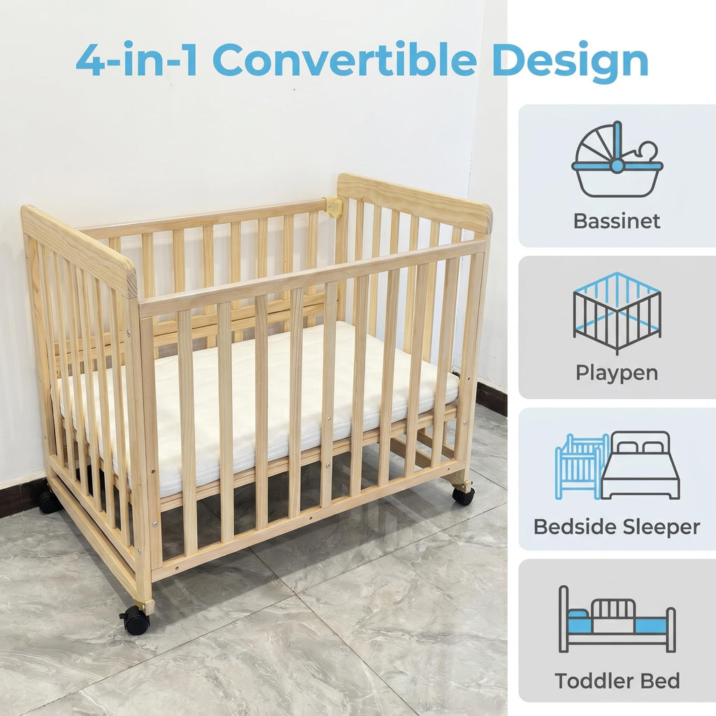 Portable Pine Wood Bedside Bassinet
